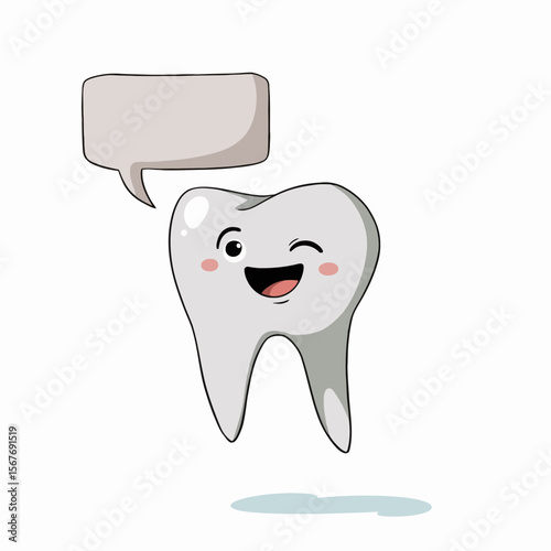 Smiling cartoon tooth character with speech bubble illustration  
