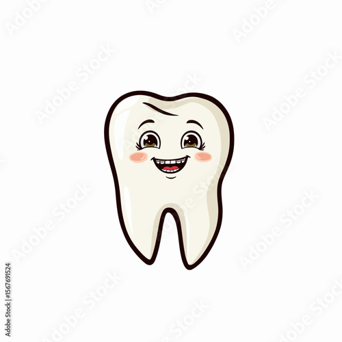 Cartoon tooth character smiling with playful expression on white background  