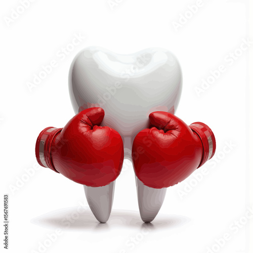 Tooth wearing red boxing gloves in playful and humorous pose  