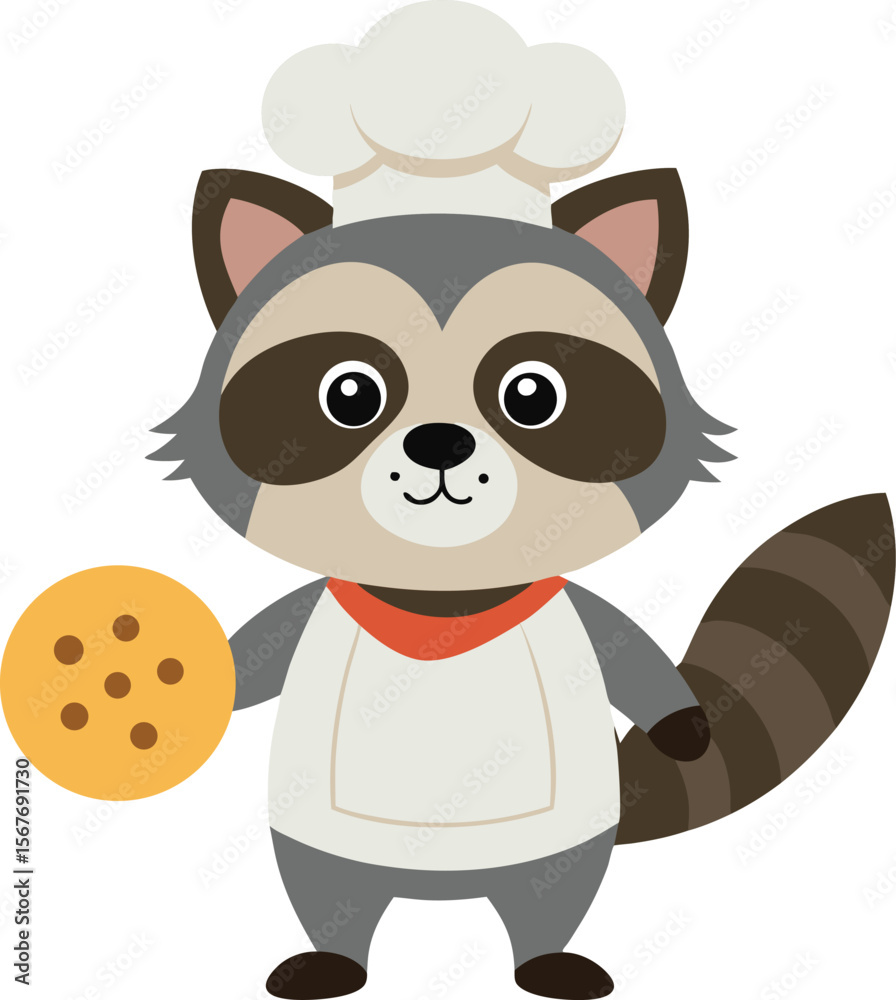 Obraz premium Chef Raccoon with Cookie Cartoon