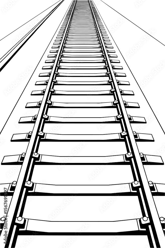 Obraz premium Tracks extend into the distance under a clear sky, showcasing the structure and design of railway infrastructure