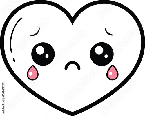 Crying Kawaii Heart With Tiny Teardrops Cute Sad Expression