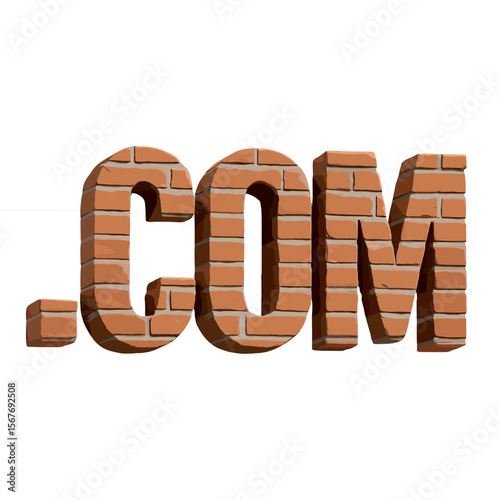 Brick wall sign displaying the text .com in large letters, showcasing a modern urban style that combines digital and traditional elements