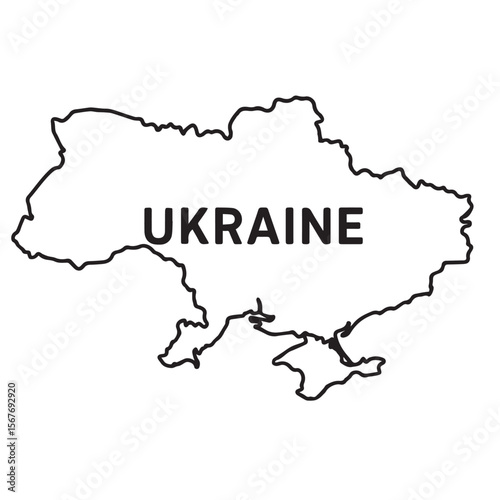 Minimalist Ukraine map vector in monochrome color scheme, using black outlines to emphasize geographical shape in a clean and modern format.