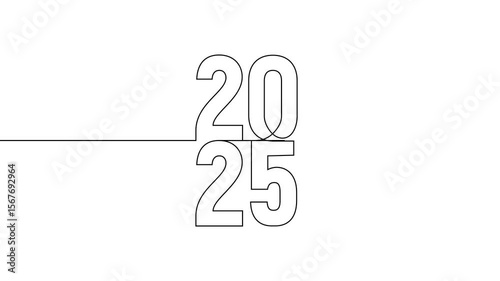 2025 year continuous line art clip self drawing animation on white black background. vertically single one line art outline illustration 2025 year numbers video