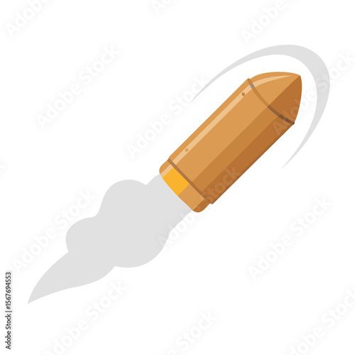 Flying bullet with smoke trail. Speed, power, danger, and shooting vector illustration.