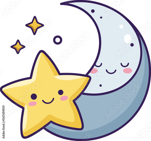 Cute Sleeping Moon Cuddling A Star Minimalist Style