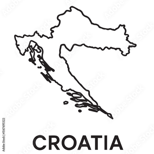 Minimalist Croatia map vector in monochrome color scheme, using black outlines to emphasize geographical shape in a clean and modern format.