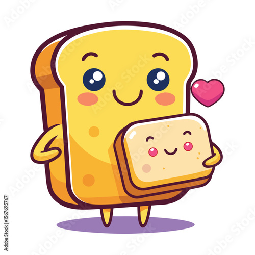 Cute Toast Hugging A Little Butter Cube Kawaii Style