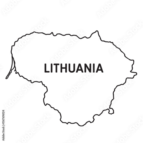 Sleek minimalist Lithuania map vector created in black and white, with precise black outlines emphasizing national contours for clarity and elegance.