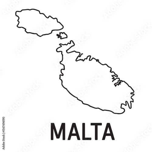 Minimalist Malta map vector in monochrome color scheme, using black outlines to emphasize geographical shape in a clean and modern format.