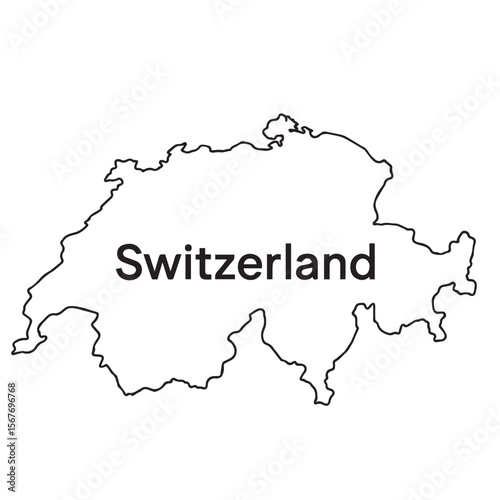 A clean vector illustration of Switzerland’s map, black and white with sharp black outlines, perfect for modern design and educational resources.