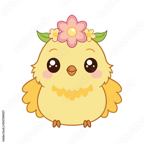 Fluffy Chick With A Flower Crown Cute Kawaii Face
