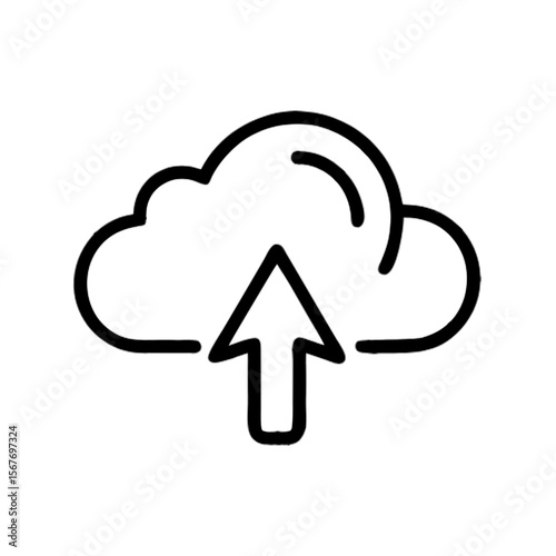 Vector illustration of a cloud upload icon with an upward arrow, outline style - data transfer, cloud storage, and online services concept 