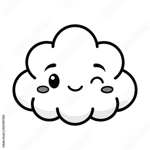 Happy Cartoon Cloud With A Kawaii Face Outlined Design