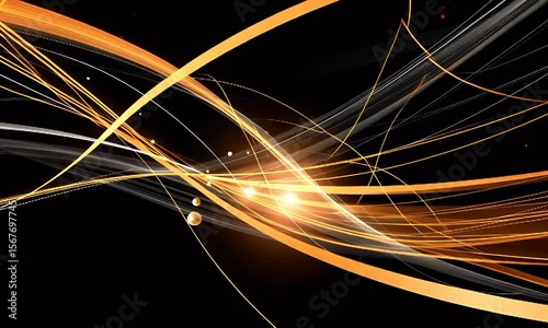 Abstract Gold Waves and Lines with Bright Glows and Swirls