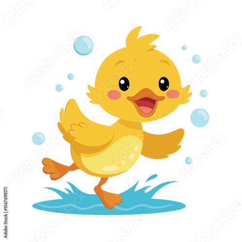 Happy Duckling Splashing In Water With Tiny Feet