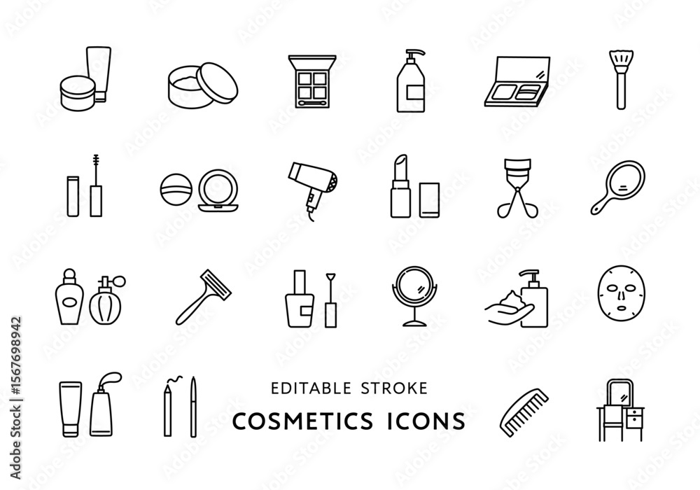 Obraz premium いろんな化粧品・コスメのアイコンセット（モノクロ）