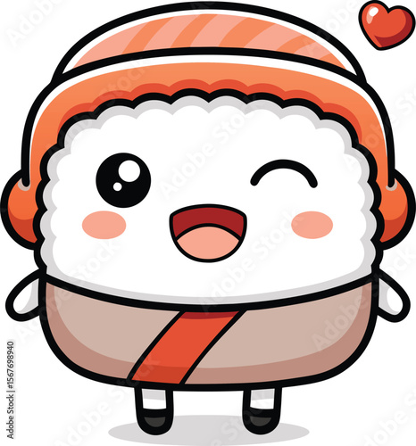 Happy Sushi With Heart Shaped Eyes And Blushing Cheeks