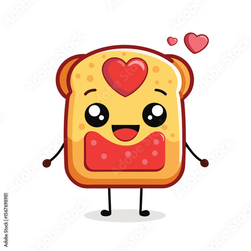 Happy Toast Character With Strawberry Jam Drizzle