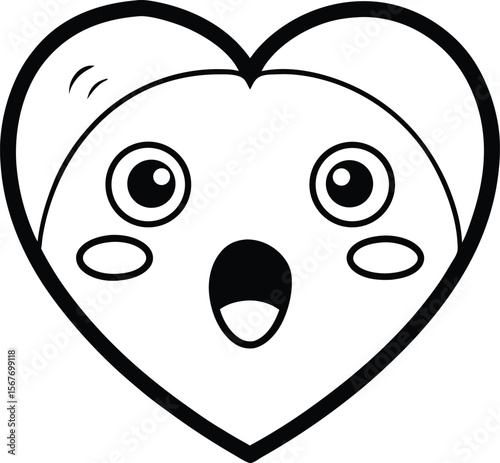 Heart Shape With Surprised Kawaii Face And Open Mouth