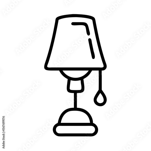 Simple outline of a bedside lamp with a pull chain and shade  