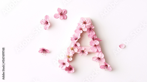 Alphabet A typeface decorated with pink flower copyspace
