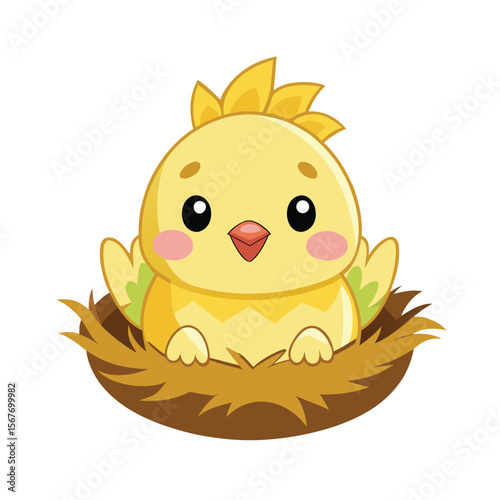 Kawaii Chick Sitting On A Small Nest Adorable Style
