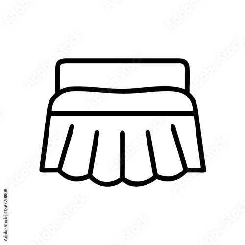 Bed with bedspread with decorative skirt in a minimalist linen-art style