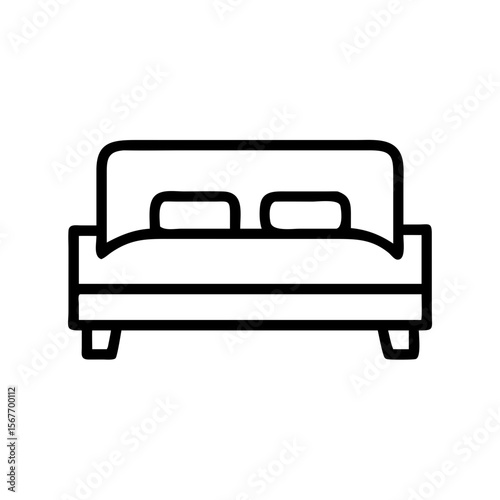 Bed with two pillows in minimalistic line art style  