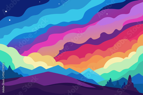 Abstract Watercolor Sky With Aurora Colors