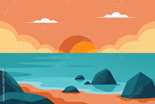 Coastal Rocks And Gentle Waves At Sunrise