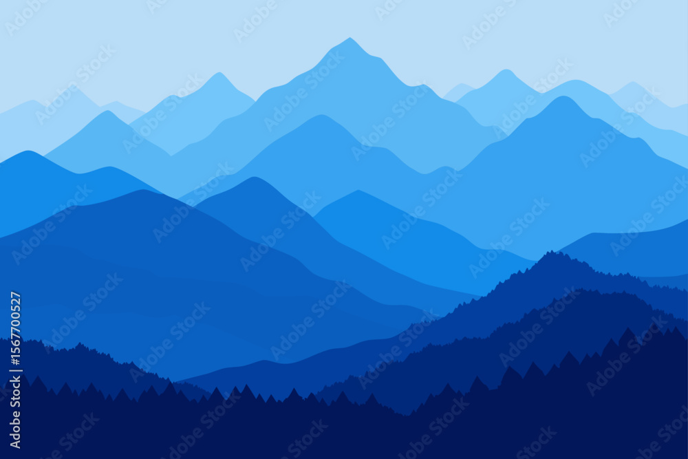 Distant Mountain Line With Fading Blue Wash Distant Mountain Line With Fading Blue Wash