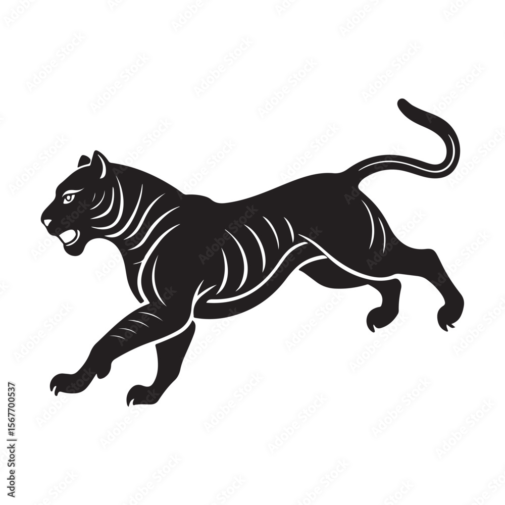Obraz premium Black Panther Walking Silhouette Fierce Jungle Animal Vector Art