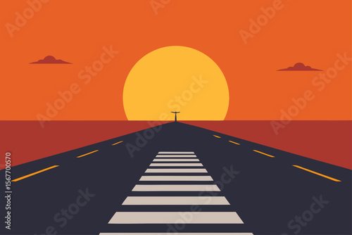 Empty Runway Sunset Sun In Background