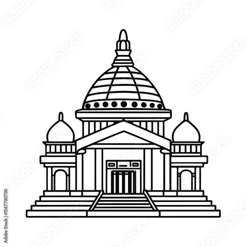 Brahmeswara Temple Shiva In Bhubaneswar Odisha India In Line Art Style For Heritage And Culture
