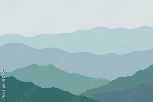 Foggy Watercolor Sky Blending Into Hills