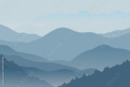 Foggy Watercolor Sky Blending Into Hills