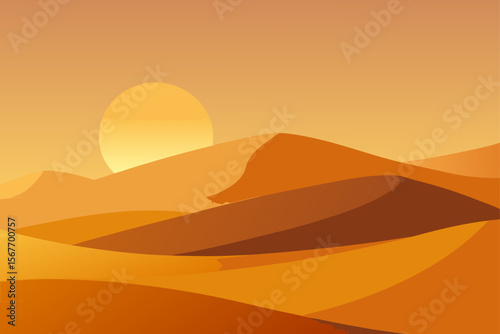 Golden Hour Over Desert Dunes With Soft Shadows