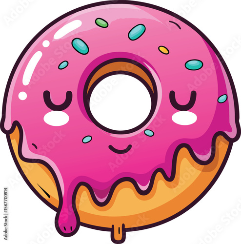 Kawaii Donut With Winking Eye And Dripping Icing