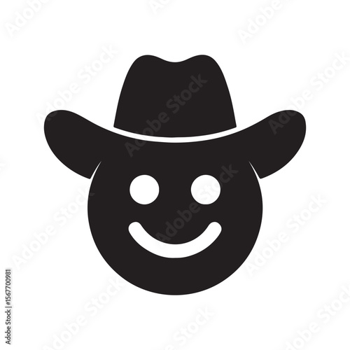 Face with cowboy hat emoji silhouette vector icon illustration