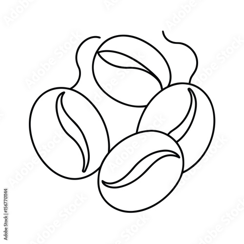 Coffee Beans In One Line Continuous Drawing Style For Cafe Design And Beverage Branding