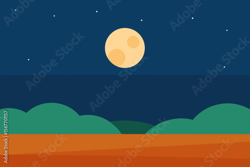 Peaceful Moonrise Above Flat Open Plains