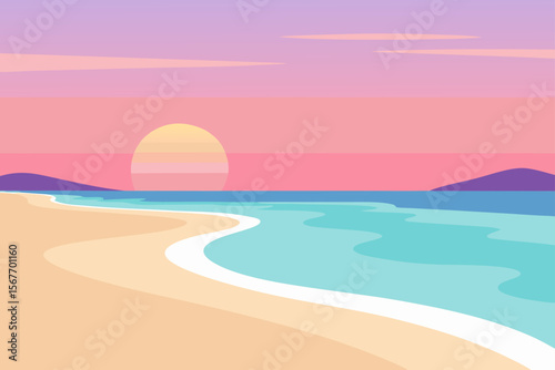 Pastel Sunset Hues Illuminate Tranquil Beach Gentle Waves