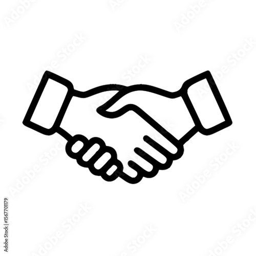 Vector illustration of two business people handshaking icon, simple line art, outline - b2b, agreement and deal concept