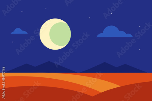 Peaceful Moonrise Above Flat Open Plains