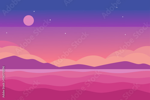 Pink Twilight Over Watercolor Ocean