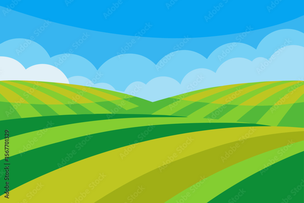 Obraz premium Rolling Fields of Green Under Blue Sky
