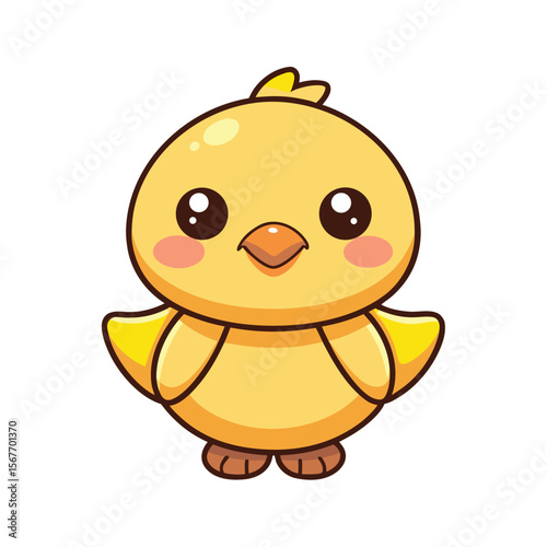 Kawaii Duckling With Round Cheeks And Big Eyes Sitting