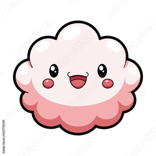 Kawaii Fluffy Cloud With A Big Smile And Rosy Cheeks